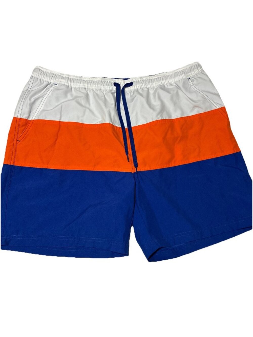 NWT Boca Classics Men’s Swim Trunks Size XL Colorblock Blue Orange White Mesh In